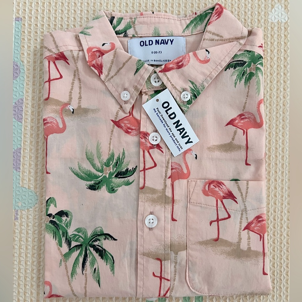 Old Navy Printed Short-sleeve Poplin Shirt for Boys, NWT, Size S(6-7)